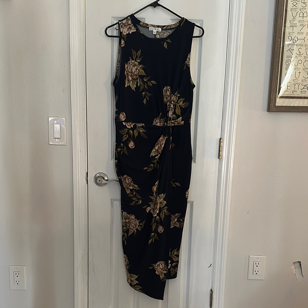 Nine Britton Black and Gold Asymmetrical Sheath Dress